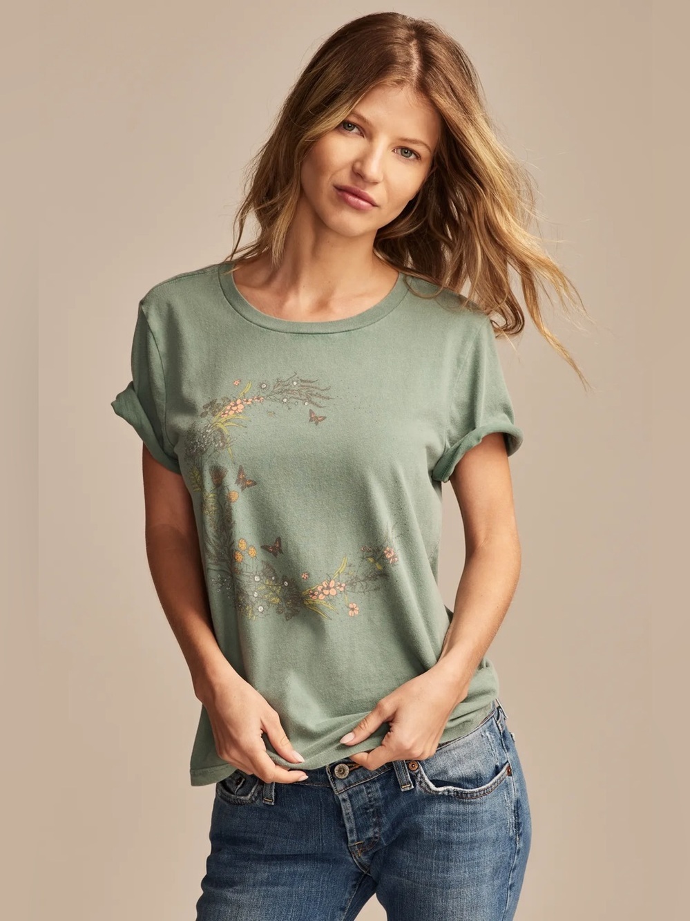 Lucky Brand Flower Moon Classic Crew Sz XS